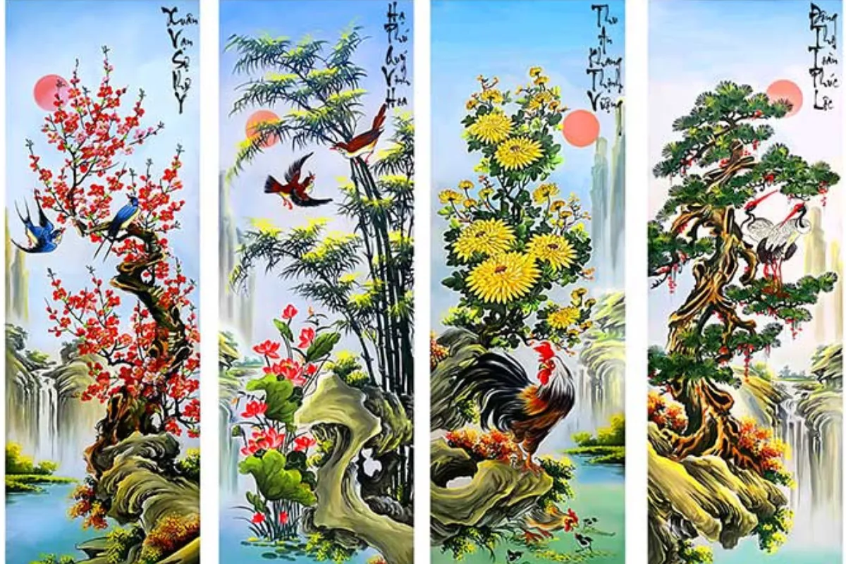 Bốn mùa hòa mình trong vẻ đẹp của Tùng – Cúc – Trúc – Mai, như một bức tranh tứ quý tinh tế và tràn đầy ý nghĩa. 