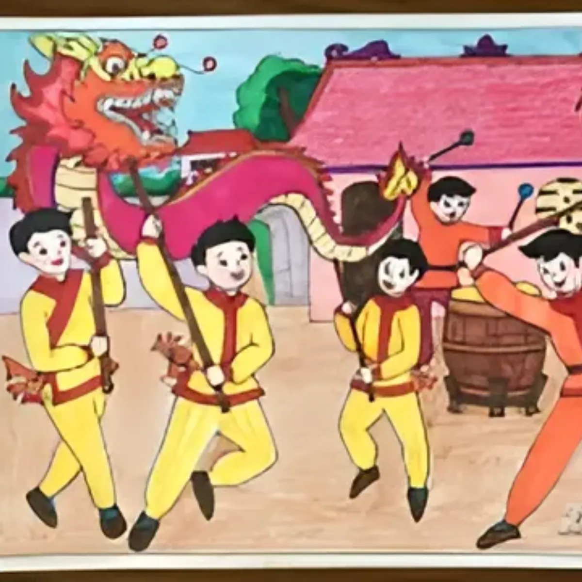 Tranh vẽ những trò chơi dân gian trong ngày Quốc giỗ