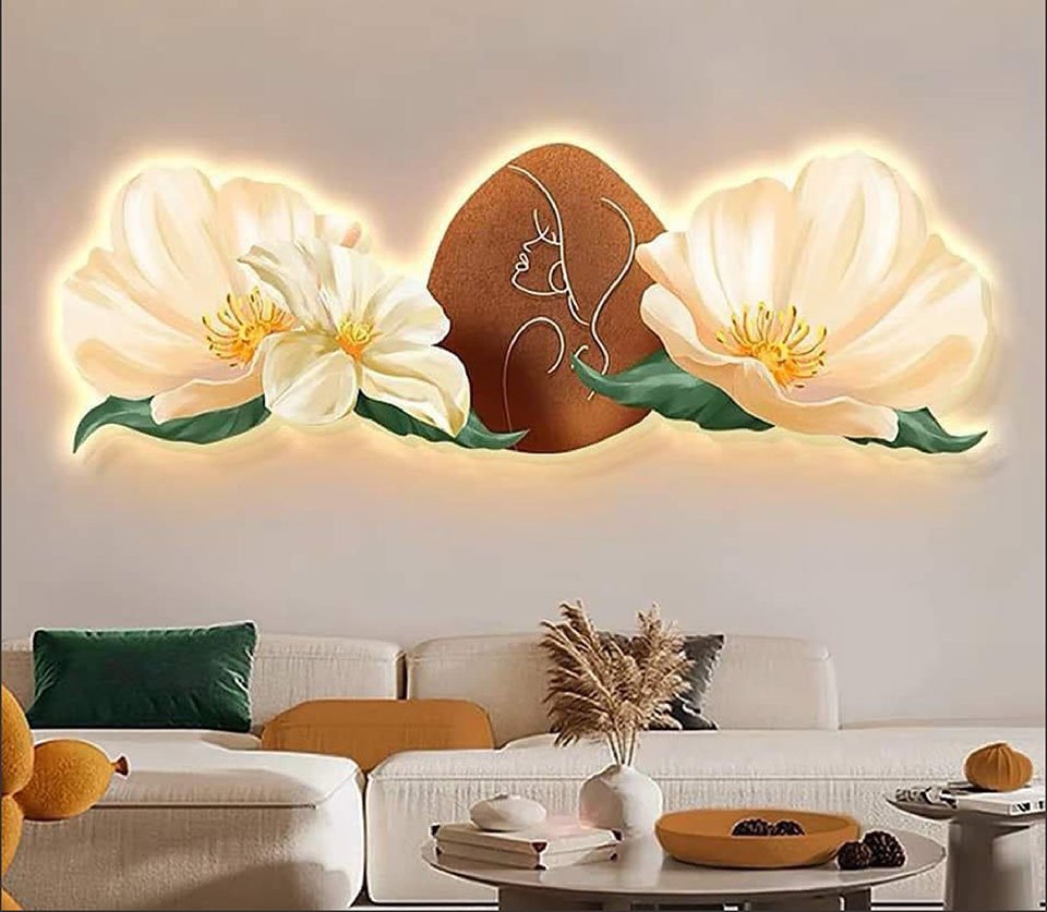 Tranh treo tường có đèn hình hoa huệ