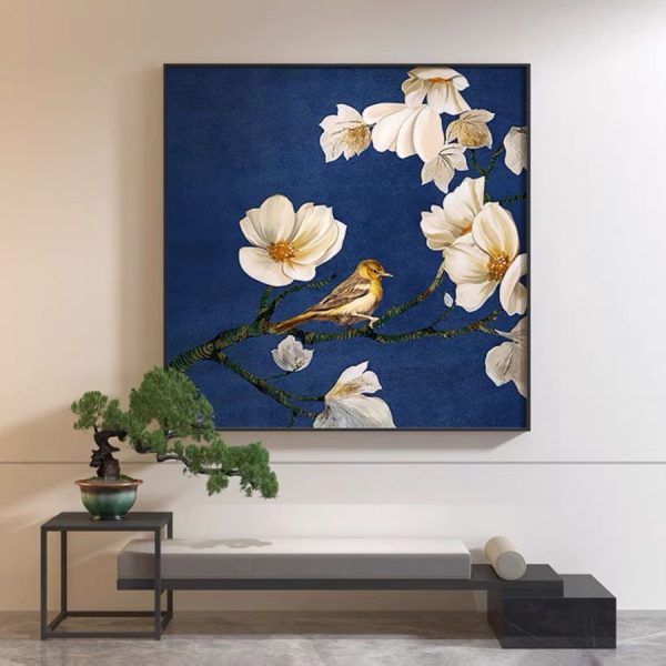 Hoa đào và chim - Tranh hoa lá HL795